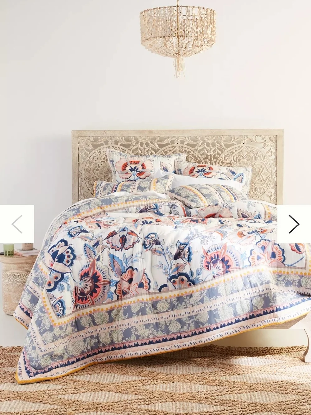 Anthropologie Brynne Floral Quilt And Two Shams in Coral, Navy & Lavender